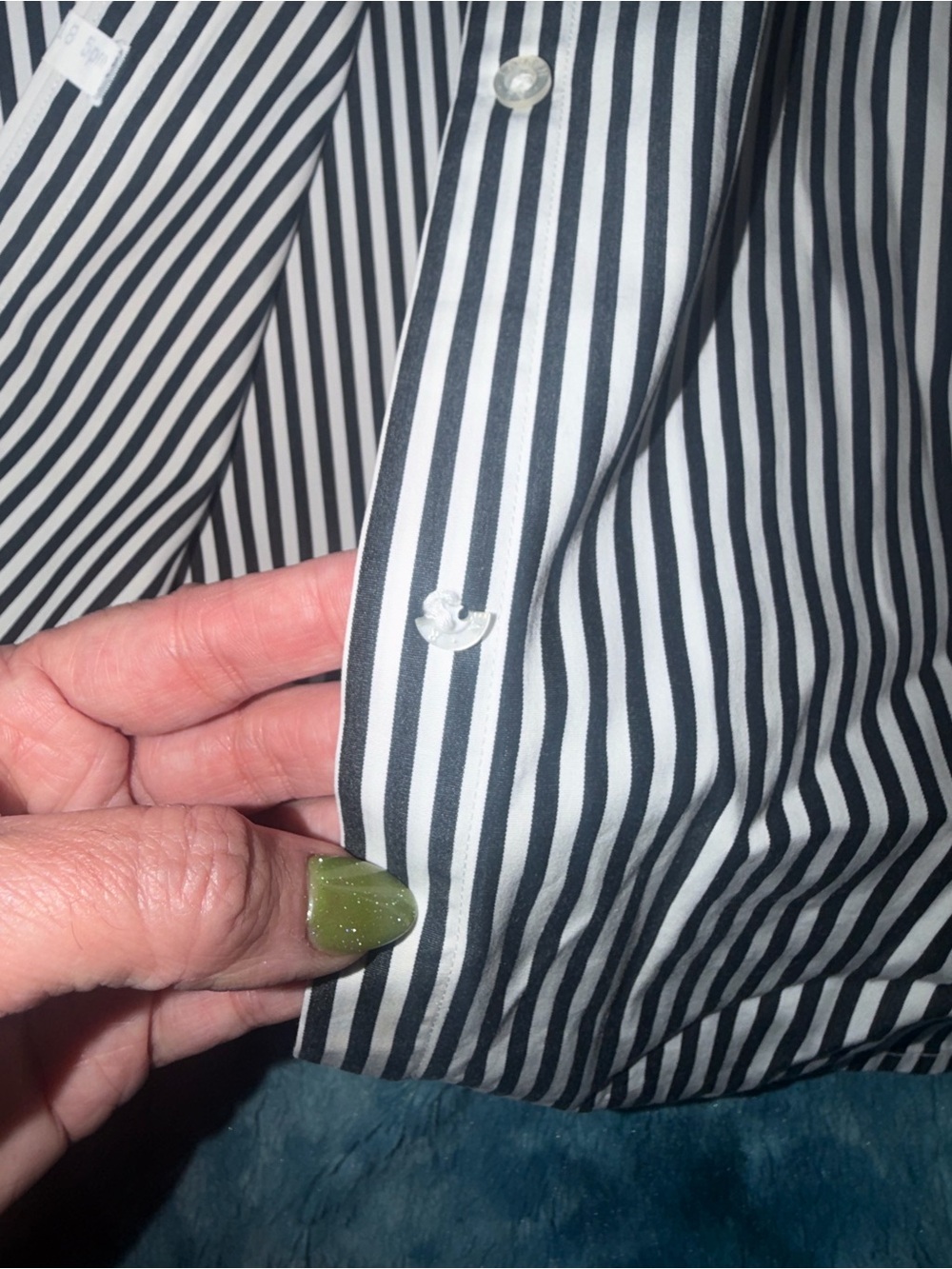 Women’s Ralph Lauren Black and White Striped Button-Down Shirt with Crest - Picture 8 of 9
